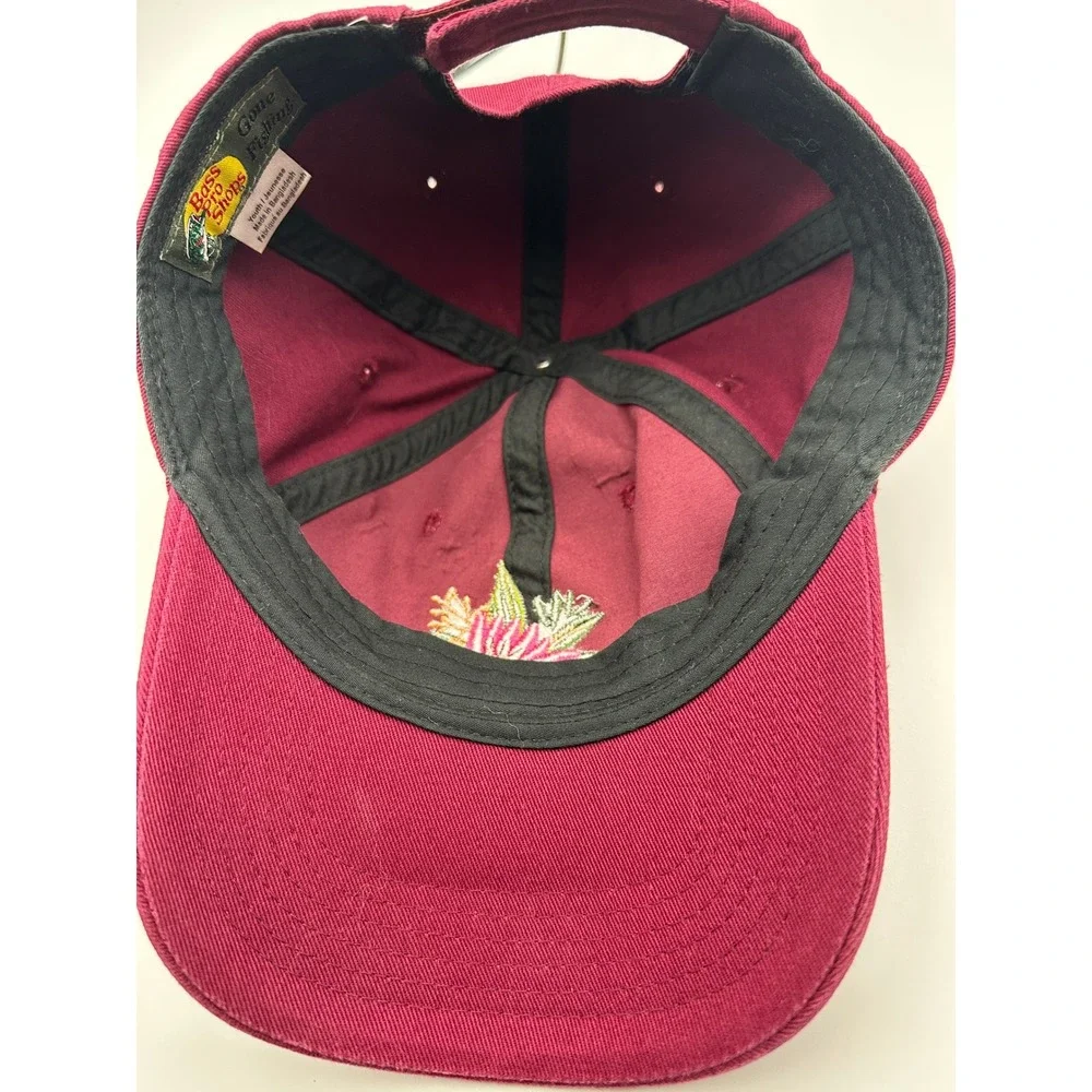 Bass Pro‎ Shops Hat Youth OS Maroon Floral Embroidered Adjustable Baseball Cap